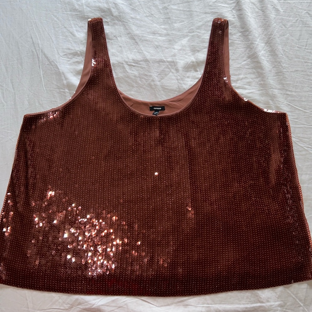 Express | Brown Scoop Neck Tank Top - Size XL Sequin  Luxury Classy Fall - Picture 3 of 9